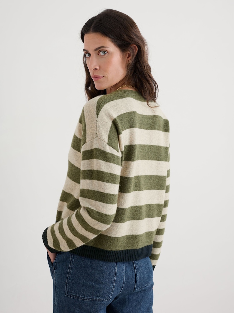 Seasalt Cornwall Green Pinwell Striped Cardigan With Lambswool - Image 2 of 4