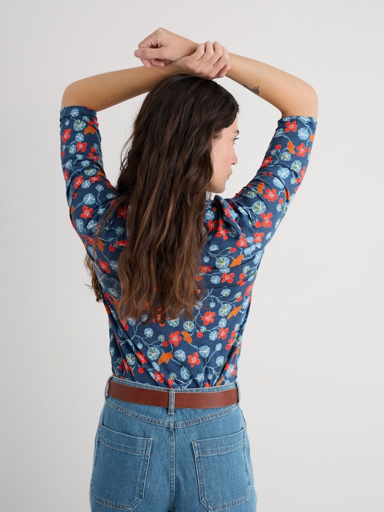 Seasalt Cornwall Blue Wavecrest Shirt In Cotton Jersey - Image 2 of 6 Seasalt Cornwall Blue Wavecrest Shirt In Cotton Jersey - Image 2 of 6