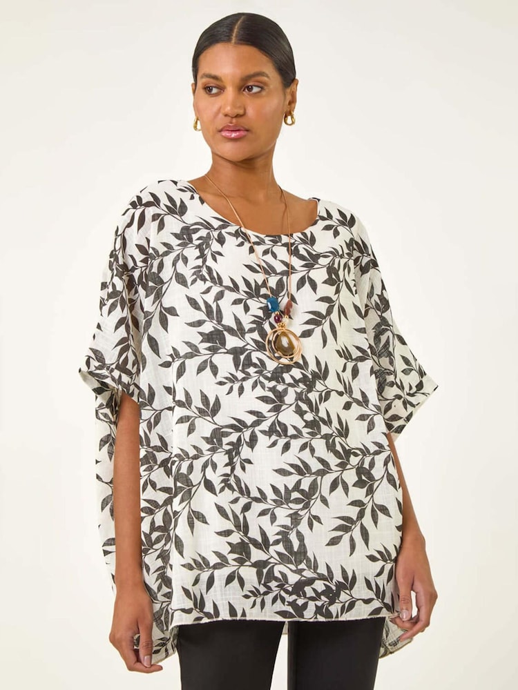 Roman Black Leaf Print Necklace Detail Tunic Top - Image 1 of 5 Roman Black Leaf Print Necklace Detail Tunic Top - Image 1 of 5