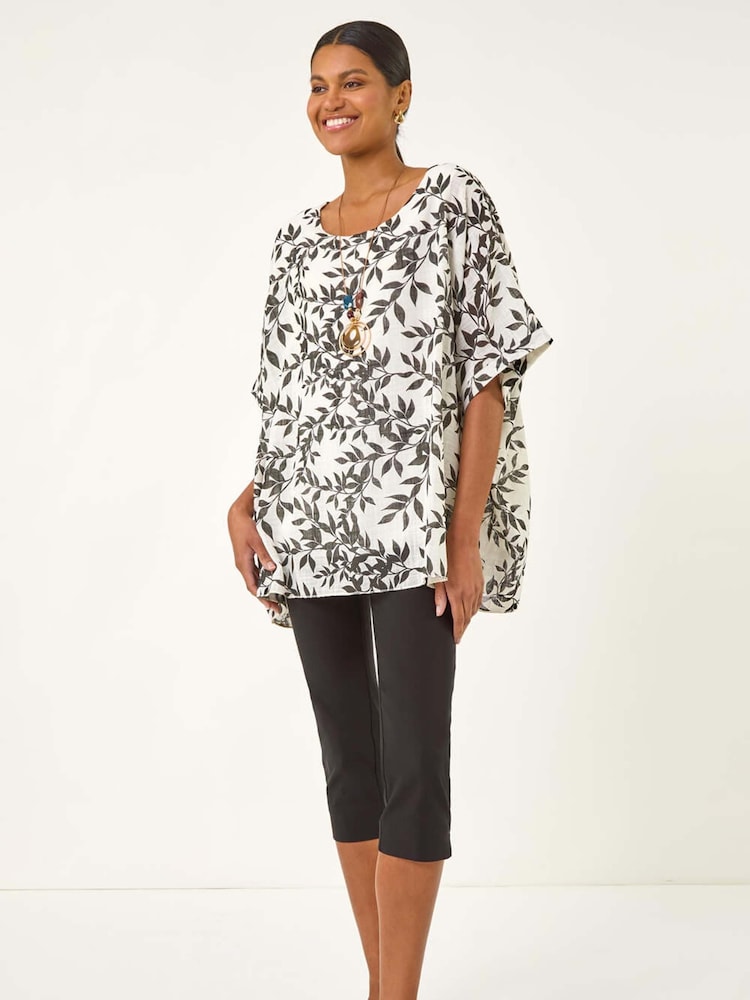 Roman Black Leaf Print Necklace Detail Tunic Top - Image 2 of 5 Roman Black Leaf Print Necklace Detail Tunic Top - Image 2 of 5