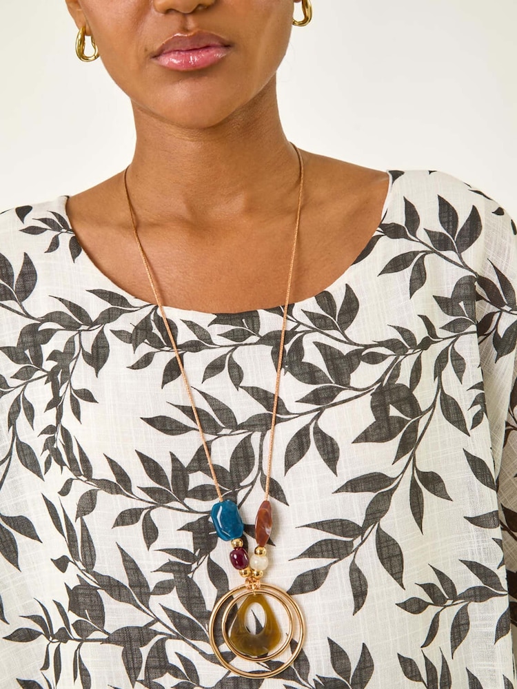 Roman Black Leaf Print Necklace Detail Tunic Top - Image 5 of 5 Roman Black Leaf Print Necklace Detail Tunic Top - Image 5 of 5