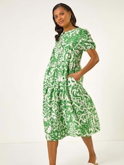 Verde - Vestido midi com estampa abstrata romana - Imagem 1 de 5