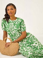 Verde - Vestido midi com estampa abstrata romana - Imagem 2 de 5