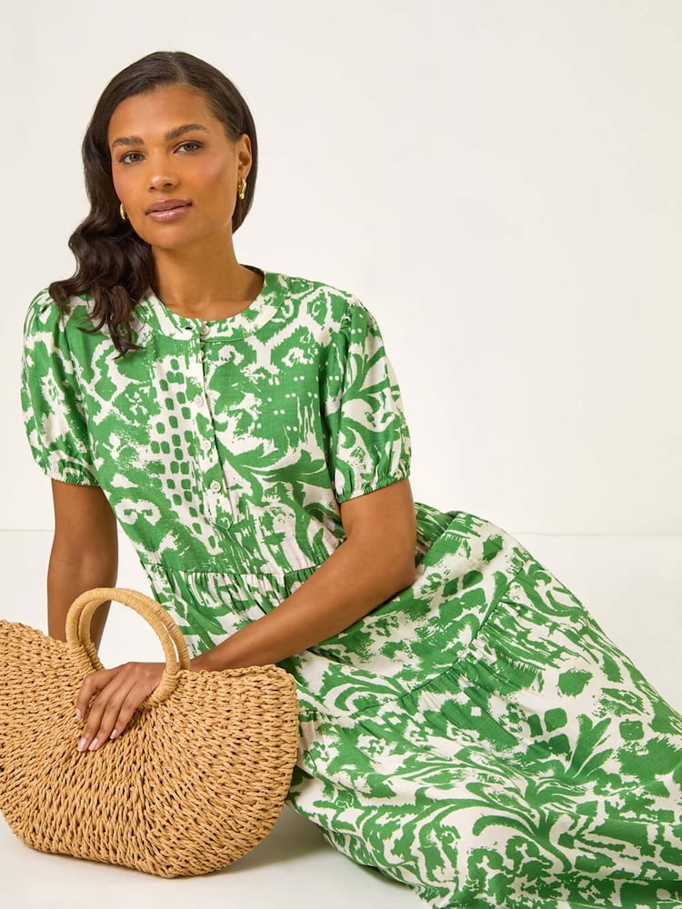 Verde - Vestido midi com estampa abstrata romana - Imagem 2 de 5
