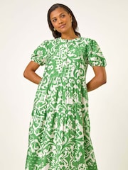 Verde - Vestido midi com estampa abstrata romana - Imagem 4 de 5