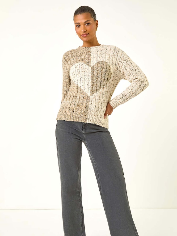Roman Natural Colourblock Heart Knit Jumper - Image 1 of 5 Roman Natural Colourblock Heart Knit Jumper - Image 1 of 5