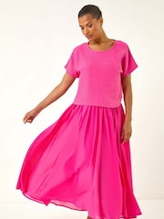 Roman Pink Cotton Top Overlay Midi Dress - Image 1 of 5