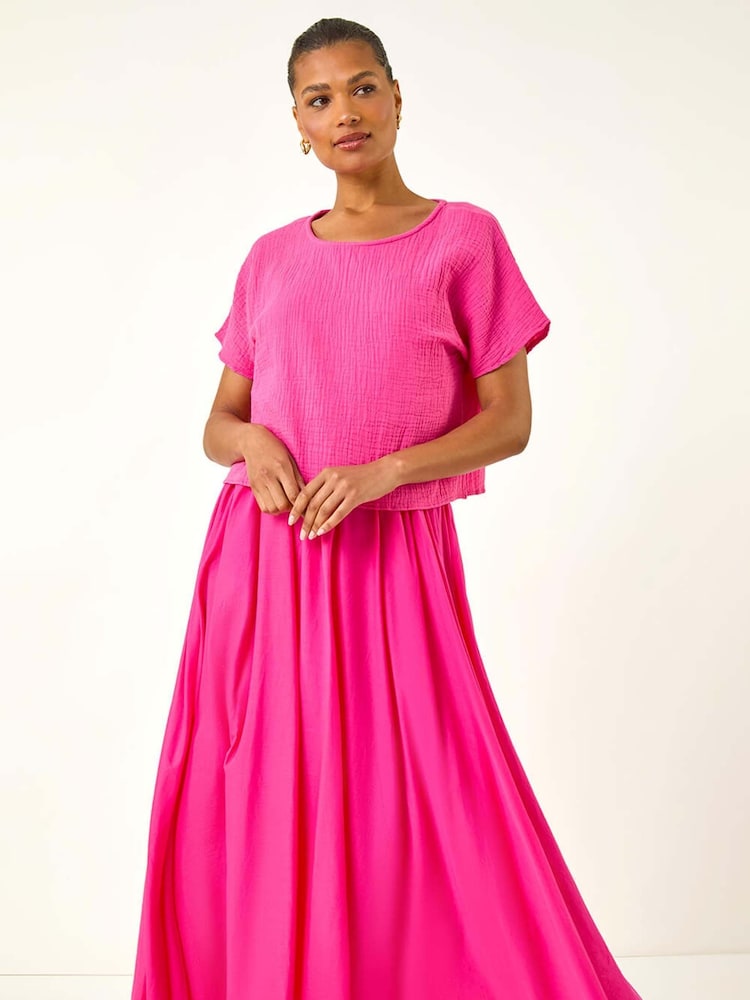 Roman Pink Cotton Top Overlay Midi Dress - Image 2 of 5