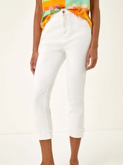 Roman White Slim Fit Slim Leg Turn Up Stretch Jeans - Image 4 of 5