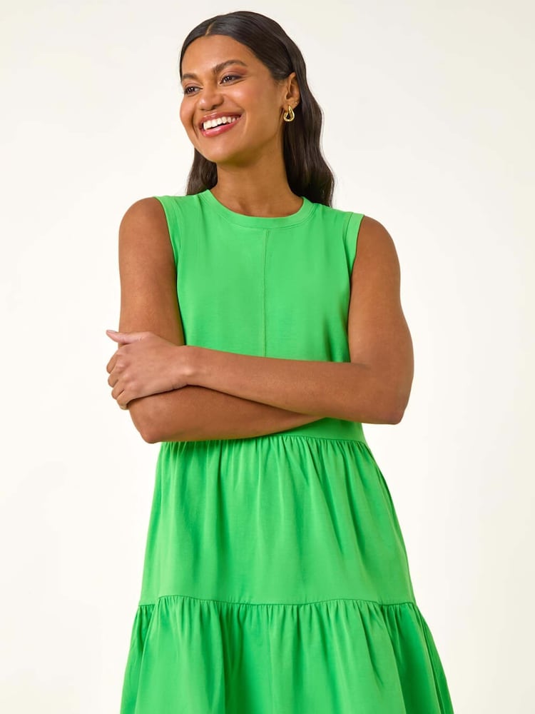 Roman Green Cotton Tiered Stretch Dress - Image 2 of 5