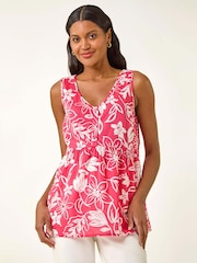 Rosa - Blusa Roman Floral com botões e decote V Neck - Imagem 1 de 5