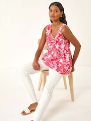 Rosa - Blusa Roman Floral com botões e decote V Neck - Imagem 3 de 5
