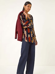 Roman Blue Abstract Print Buttoned Blouse - Image 2 of 5