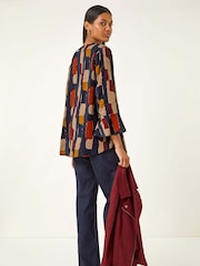 Roman Blue Abstract Print Buttoned Blouse - Image 3 of 5