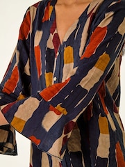 Roman Blue Abstract Print Buttoned Blouse - Image 5 of 5