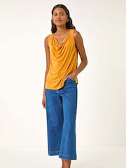 Roman Yellow Cowl Neck Stretch Top - Image 1 of 5