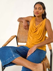 Roman Yellow Cowl Neck Stretch Top - Image 4 of 5