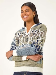 Roman Grey Jacquard Hooded Knit Jumper - Image 4 of 5