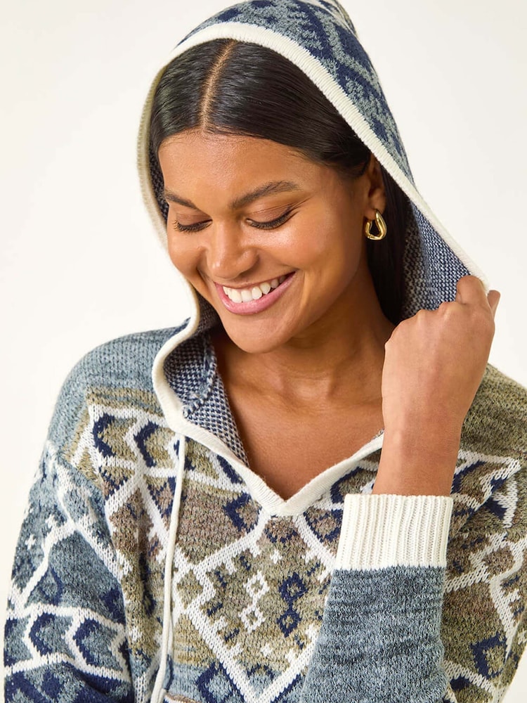 Roman Grey Jacquard Hooded Knit Jumper - Image 5 of 5