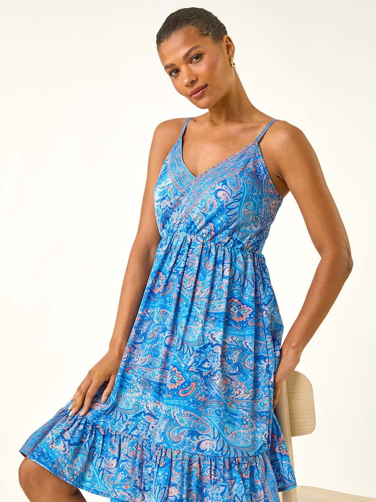 Blå - Roman Paisley-Print Stropp Rysjekjole - Bilde 1 av 5