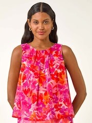 Roman Floral Print Double Layered Pleated Vest Top - Imagem 1 de 5