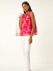 Roman Floral Print Double Layered Pleated Vest Top - Imagem 3 de 5