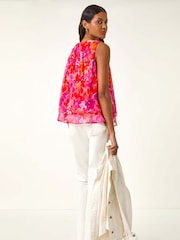 Roman Floral Print Double Layered Pleated Vest Top - Imagem 4 de 5