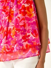 Roman Floral Print Double Layered Pleated Vest Top - Imagem 5 de 5