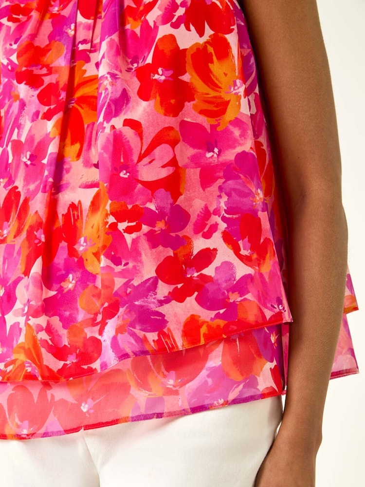 Roman Floral Print Double Layered Pleated Vest Top - Imagem 5 de 5