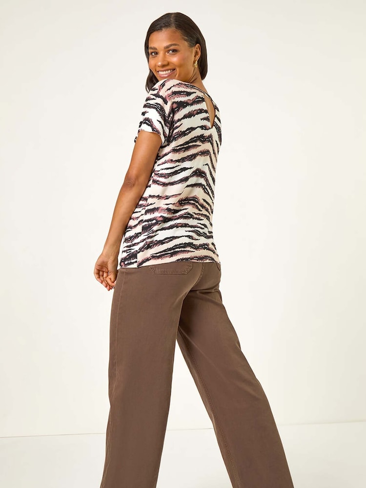 Roman Black Animal Print Embellished V-Neck Knit Blouse - Image 2 of 5