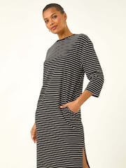 Roman Black Stripe Jersey Stretch T-Shirt Dress - Image 2 of 5