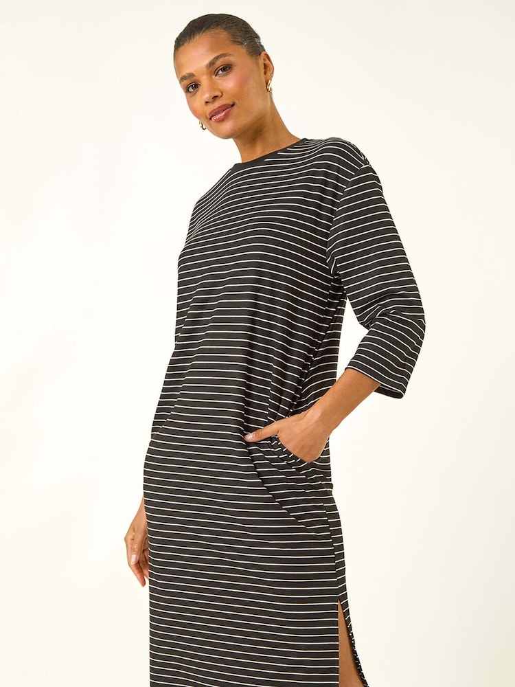 Roman Black Stripe Jersey Stretch T-Shirt Dress - Image 2 of 5