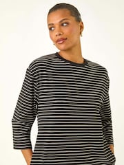 Roman Black Stripe Jersey Stretch T-Shirt Dress - Image 4 of 5