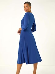 Roman Liight Blue Stretch Cross-Over Midi Dress - Image 3 of 5