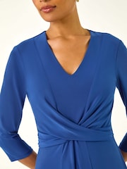 Roman Liight Blue Stretch Cross-Over Midi Dress - Image 5 of 5
