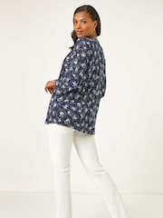 Roman Blue Ditsy Floral Print Stretch Blouse - Image 2 of 5
