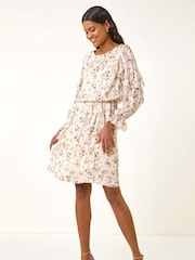Roman Floral Print Frill Dobby Dress - Imagem 1 de 5