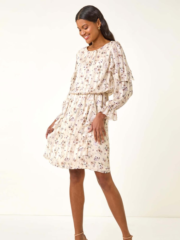 Roman Floral Print Frill Dobby Dress - Imagem 1 de 5