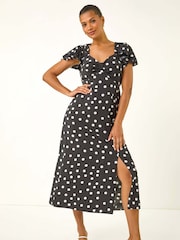 Roman Black Spot Print Sweetheart Midi Dress - Image 1 of 5