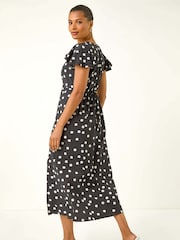 Roman Black Spot Print Sweetheart Midi Dress - Image 2 of 5