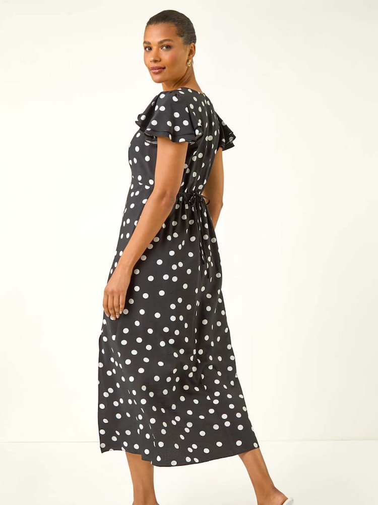 Roman Black Spot Print Sweetheart Midi Dress - Image 2 of 5