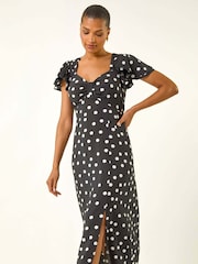 Roman Black Spot Print Sweetheart Midi Dress - Image 3 of 5