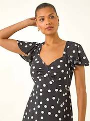 Roman Black Spot Print Sweetheart Midi Dress - Image 4 of 5
