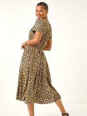 Roman Natural Animal Print Shirred Midi Dress - Image 3 of 5