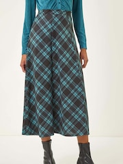 Roman Blue Panelled Check Midi Skirt - Image 3 of 5