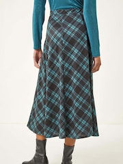 Roman Blue Panelled Check Midi Skirt - Image 4 of 5