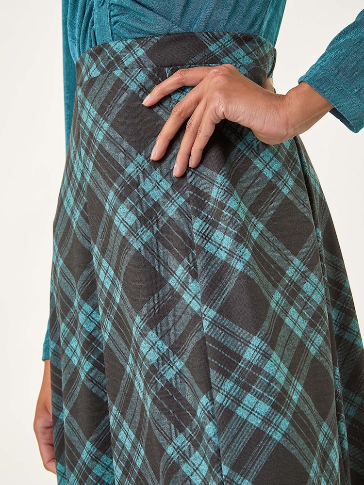 Roman Blue Panelled Check Midi Skirt - Image 5 of 5