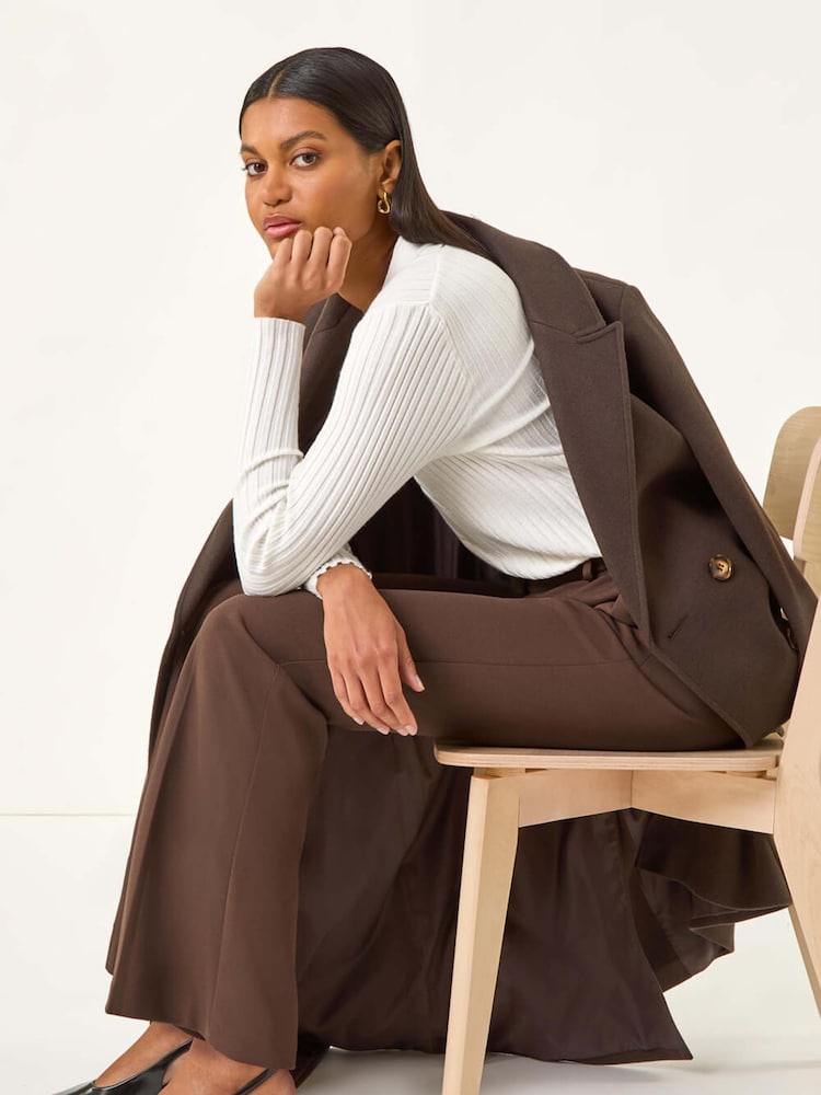 Roman Brown Bootcut Leg Stretch Trousers - Image 1 of 5 Roman Brown Bootcut Leg Stretch Trousers - Image 1 of 5