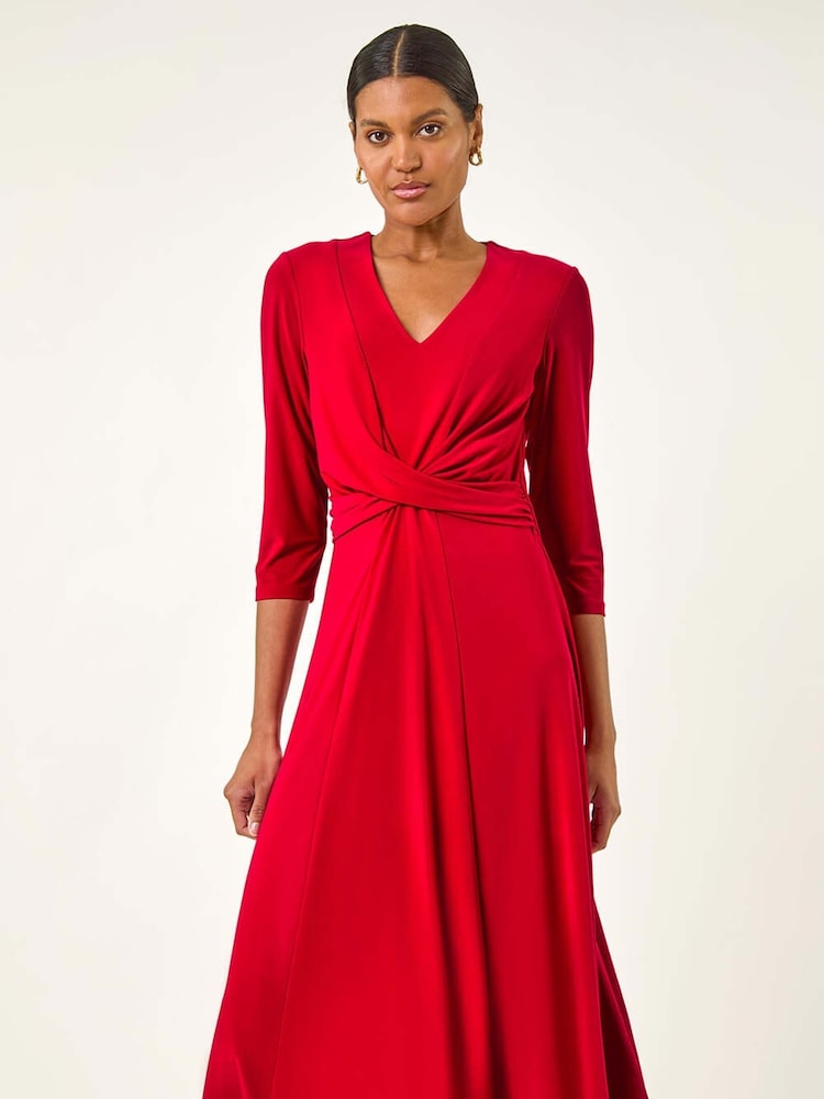 Rojo - Vestido a media pierna cruzado y elástico de Roman - Imagen 2 de 5 Rojo - Vestido a media pierna cruzado y elástico de Roman - Imagen 2 de 5
