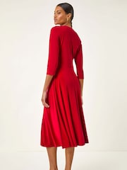 Roman Red Stretch Cross-Over Midi Dress - Image 3 of 5